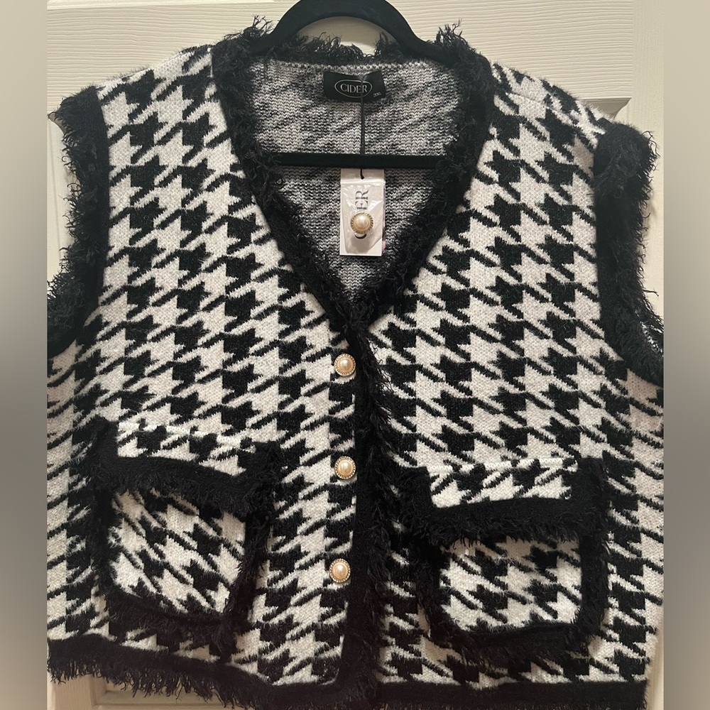 Black and White Preppy Houndstooth Sweater Vest